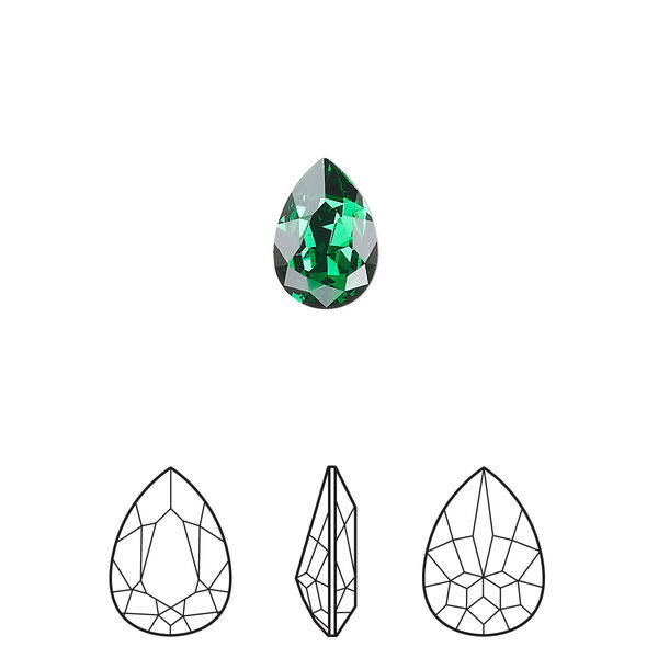 Fancy stone 2pk majestic green foil back, Crystal Passions® 10x7mm pear 4320 image number 0