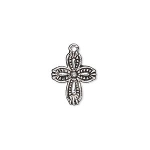 Drop, antique silver-plated "pewter" (zinc-based alloy), 16x13mm double-sided cross. Sold per pkg of 10.
