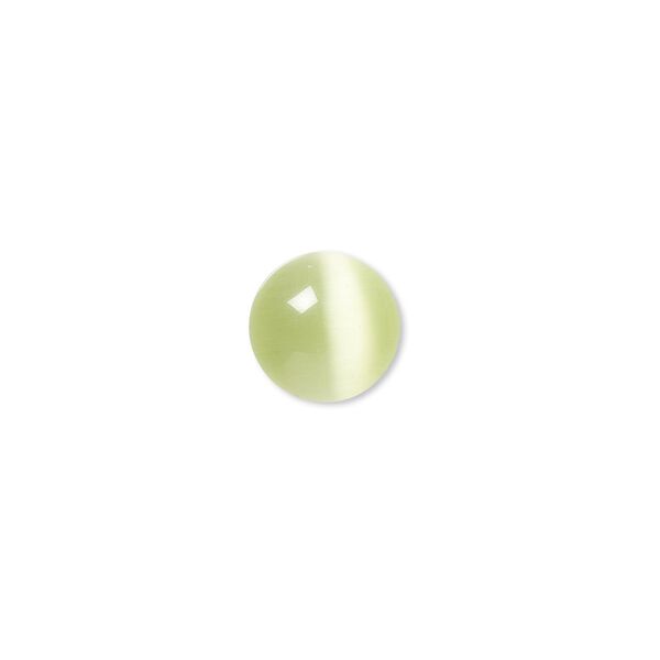 Cabochon, cat's eye glass (fiber optic glass), light green, 10mm calibrated round, quality grade. Sold per pkg of 10. image number 0