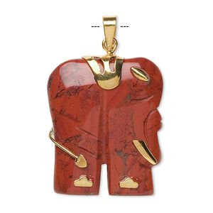 Red jasper / "pewter" (zinc based alloy) 1pkg1, gold finish elephant pendant natural 28x23mm-30x25mm