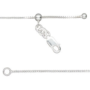 Chain 1pkg1, Gossamer™, sterling silver and silicone, 0.9mm box, 16 to 24 inches with lobster claw clasp and 4mm adjustable slider bead.