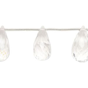 Quartz crystal 1pkg10, hand-cut top-drilled faceted briolette bead natural graduated 14x8mm-31x11mm