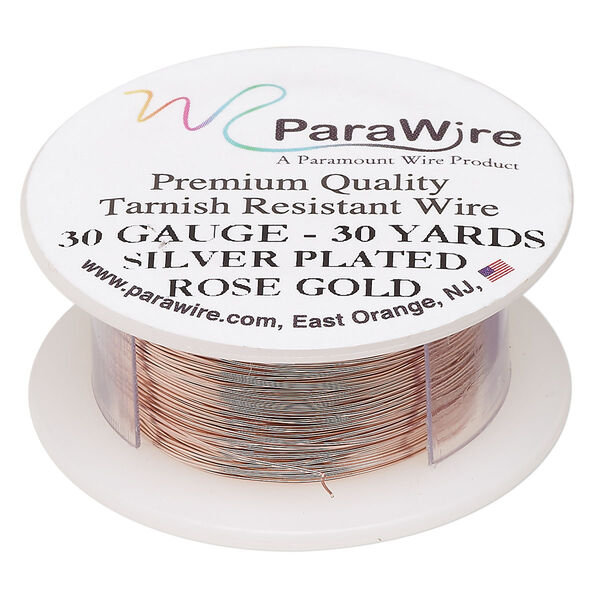 Wire, ParaWire™, rose gold-finished copper, round, 30 gauge. Sold per 30-yard spool. image number 0