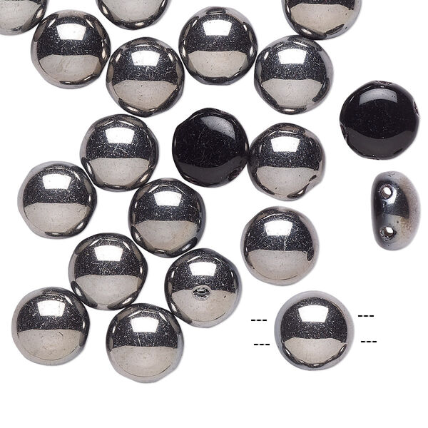 Bead, Preciosa Candy™, Czech pressed glass, opaque black with half-coat metallic jet, 8mm candy with (2) 0.8-0.9mm holes. Sold per pkg of 20. image number 0