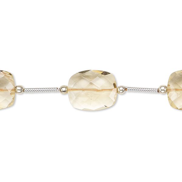 Bead, citrine (dyed / heated), 12x10mm-14x10mm hand-cut faceted rectangle, B grade, Mohs hardness 7. Sold per pkg of 5 beads. image number 0