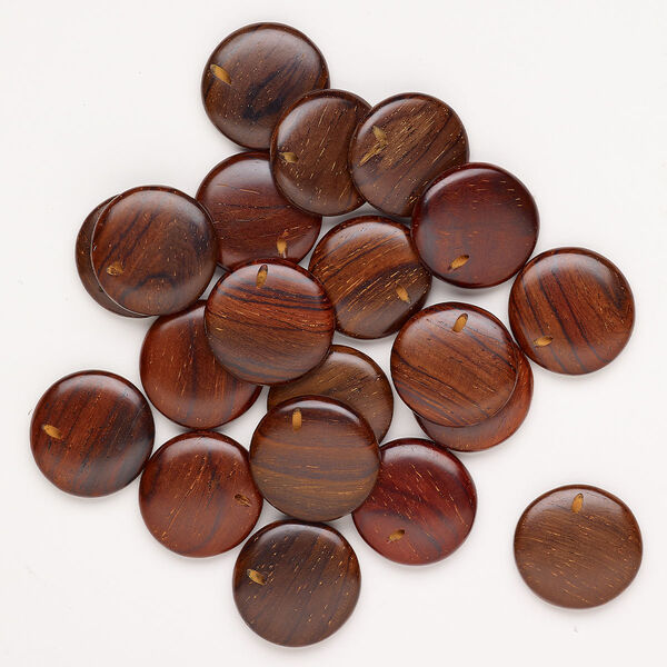 Bead rosewood 20pk 22-24mm lentil-drilled puffed flat round waxed image number 0
