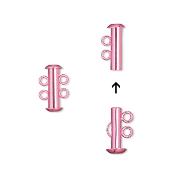 Clasp, 2-strand slide lock, electro-coated brass, pink, 16.5x6mm tube. Sold per pkg of 2. image number 0
