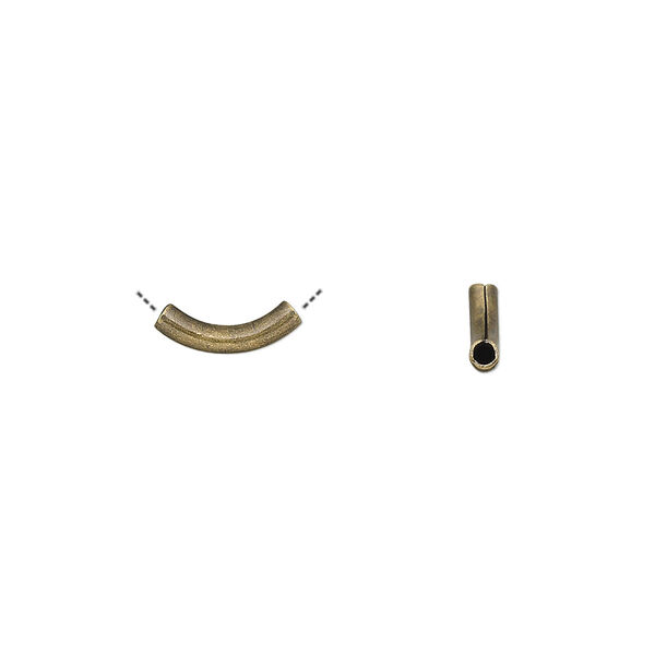 Bead, antique gold-plated brass, 10x2mm curved tube. Sold per pkg of 50. image number 0