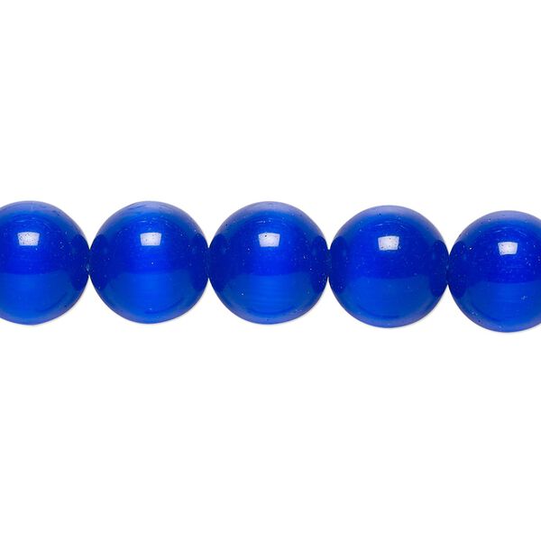 Bead, cat's eye glass (fiber optic glass), dark blue, 10mm round, quality grade. Sold per 15-1/2" to 16" strand. image number 0