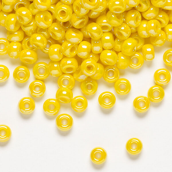 Seed bead, Miyuki, glass, pkg/25g, #6 rocaille, opaque rainbow canary (RR-472D). image number 0