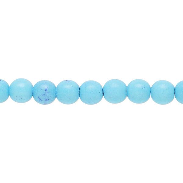Bead, magnesite (dyed / stabilized), blue, 5-6mm round, C grade, Mohs hardness 3-1/2 to 4. Sold per 16-inch strand. image number 0