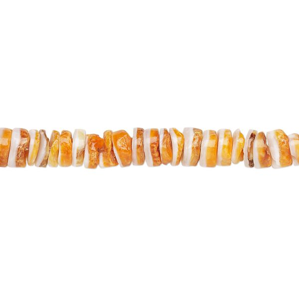 Bead, spiny oyster shell (natural), 6x1mm-6x3mm hand-cut heishi, Mohs hardness 3-1/2. Sold per 15-1/2" to 16" strand. image number 0