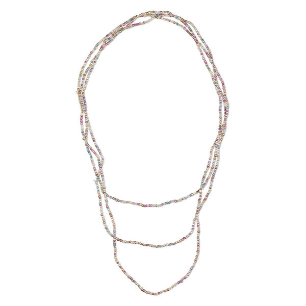 Necklace, Everyday Jewelry, stretch, glass, metallic multicolored, #11 and 2x1mm-3x2mm rounds, 68-inch continuous strand. Sold per pkg of 2. image number 0