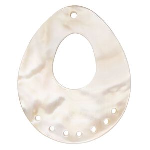 Focal, shell (natural), 56x45mm domed teardrop, Mohs hardness 3-1/2. Sold individually.