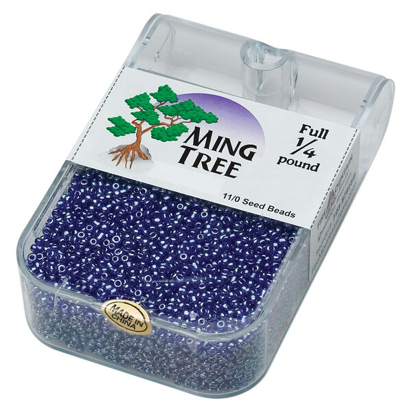 Seed bead, Ming Tree™, glass, pkg/1/4 pound, #11 round, translucent luster cobalt blue. image number 0