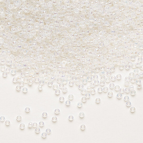 Seed bead, Miyuki, glass, pkg/35g, #15 rocaille, translucent rainbow opal alabaster base (RR-470). image number 0
