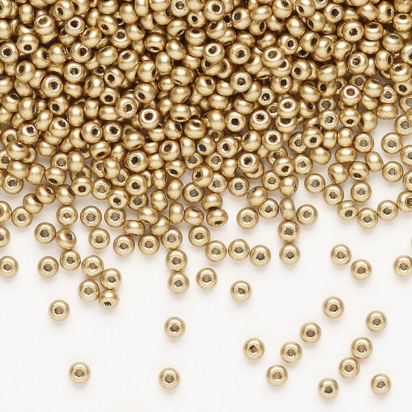 Seed bead, Preciosa Ornela, Czech glass, pkg/50g, opaque metallic soft gold, #10 rocaille. image number 0