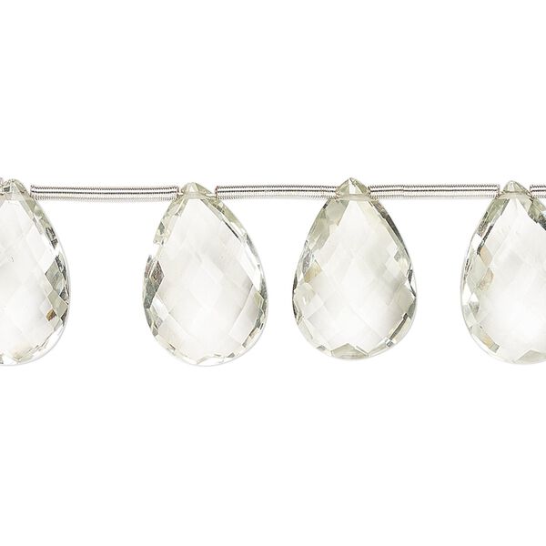 Green quartz 1pkg15, hand-cut top-drilled faceted puffed teardrop bead 13x9mm-15x10mm image number 0