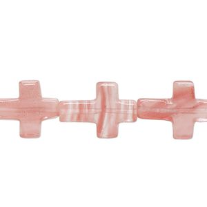 Bead, cherry "quartz" glass, 16x12mm-17x12mm flat cross with 0.6-0.8mm hole. Sold per 15-inch strand.