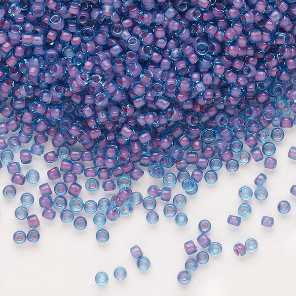 Seed bead, Dyna-Mites™, glass, pkg/40g, #11 round, translucent inside dyed color blue/lilac, (227 11/0 RR). image number 0