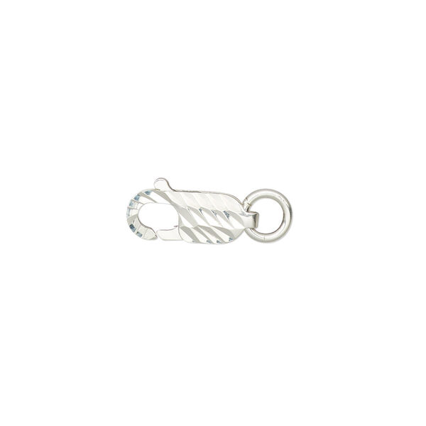 Clasp, lobster claw, sterling silver, 14x5mm with double-sided diamond-cut design and 5mm closed jump ring. Sold individually. image number 0