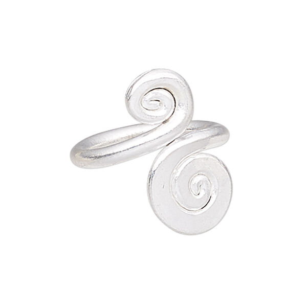 Ring, Hill Tribes, silver-plated copper, 25mm wide with double spiral design, size 7. Sold individually. image number 0
