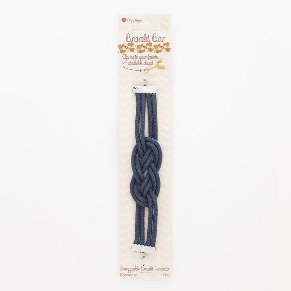 Bracelet component, cotton and silver-finished steel, dark blue, 25mm wide infinity knot, 6 inches. Sold individually. image number 0