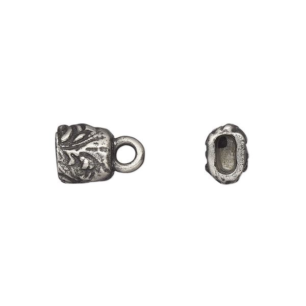 Cord end, TierraCast®, "Vida Mas Dulce" collection, glue-in, antiqued pewter (tin-based alloy), 7.5x7mm two-sided rectangle with jardin design, 4x2mm inside diameter. Sold per pkg of 20. image number 0