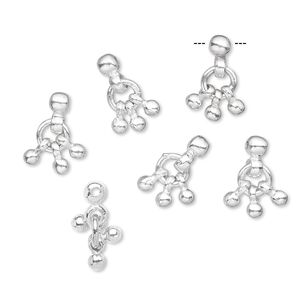 Drop, sterling silver, 13x7mm with ball cluster and (4) 3mm rounds. Sold per pkg of 6.