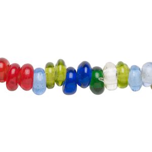 Bead, glass, transparent multicolored, 6x2mm-8x4mm rondelle. Sold per 15-1/2" to 16" strand.