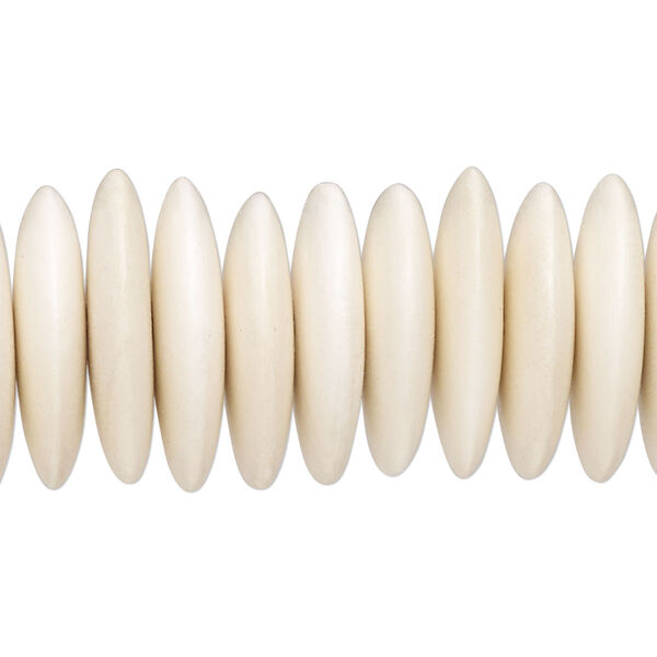 Bead, whitewood (bleached / waxed), pkg/8 inches, white, 19x4.5mm-21x5.5mm hand-cut rondelle. image number 0