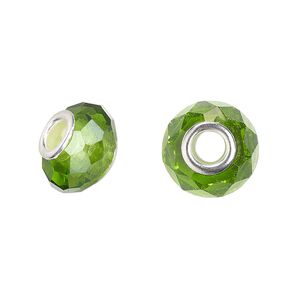 Bead 10pk 32 facets green silver plate, Celestial Crystal® Dione® 14x9mm rondelle