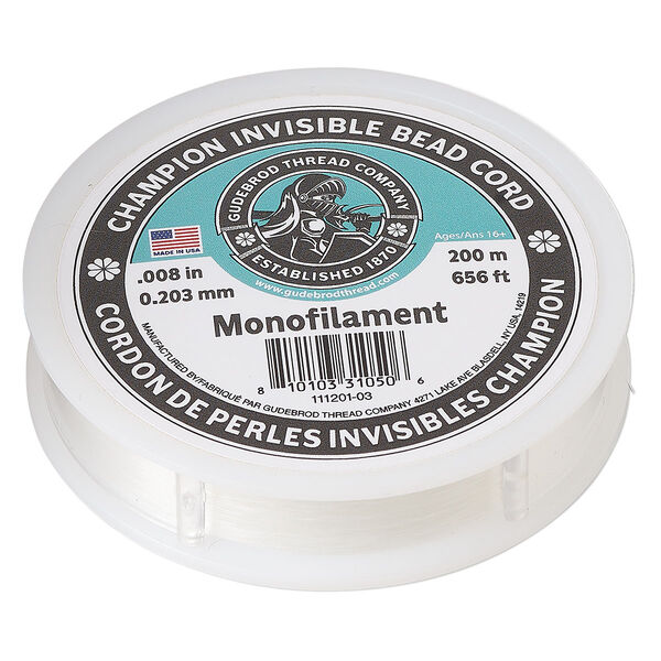 Cord, Gudebrod, nylon monofilament, clear, 0.008-inch, 6-pound test. Sold per 200-meter spool. image number 0