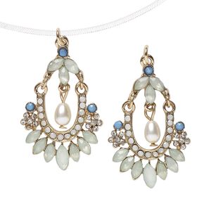 Focal, gold-finished brass / gold-finished steel / glass / plastic / acrylic / resin, multicolored, 39x25.5mm single-sided oval. Sold per pkg of 2.