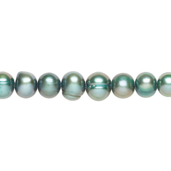Freshwater 1pkg1, semi-round pearl C grade, 15 inch light blue-green 6-7mm cultured image number 0