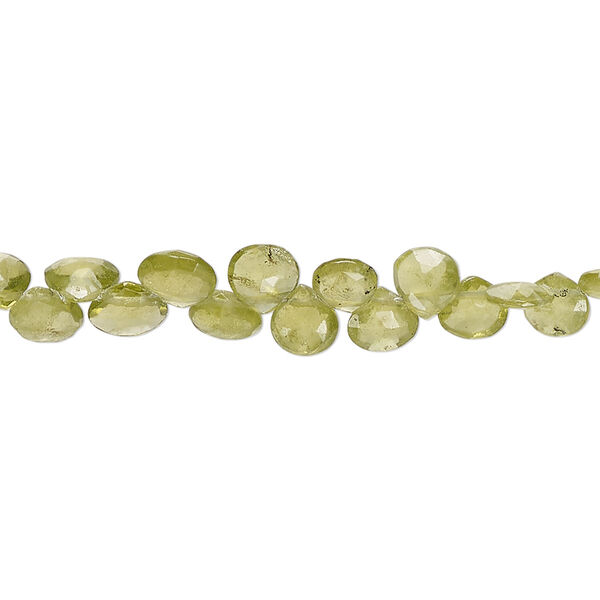 Peridot 1pkg1, hand-cut top-drilled faceted puffed teardrop bead natural B grade, 7 inch 5x4mm-6x5mm image number 0