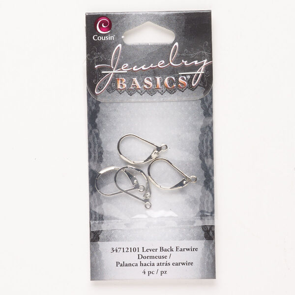 Leverback, brass, pkg/2 pairs, silver finish, 17mm with open loop. image number 0