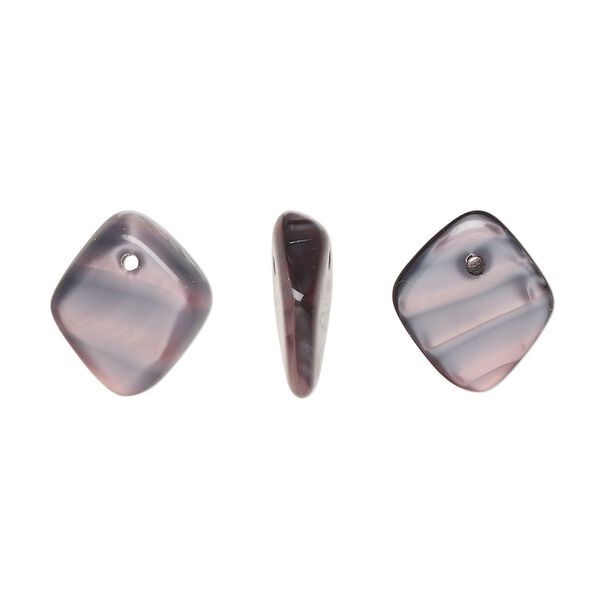 Bead, Czech pressed glass, pink/dark blue, 14x5mm diamond drop. Sold per 15" to 16" strand. image number 0