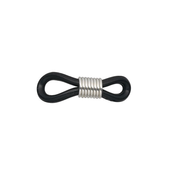 Eyeglass holder, rubber and silver-finished brass, black, 20x5mm-26x5mm with adjustable coil. Sold per pkg of 100. image number 0