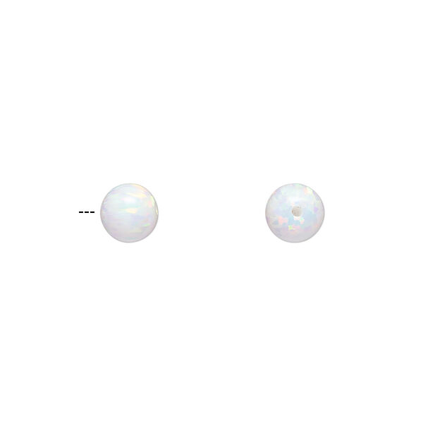Bead, "opal" (silica and epoxy) (man-made), white, 6mm half-drilled round. Sold per pkg of 2. image number 0