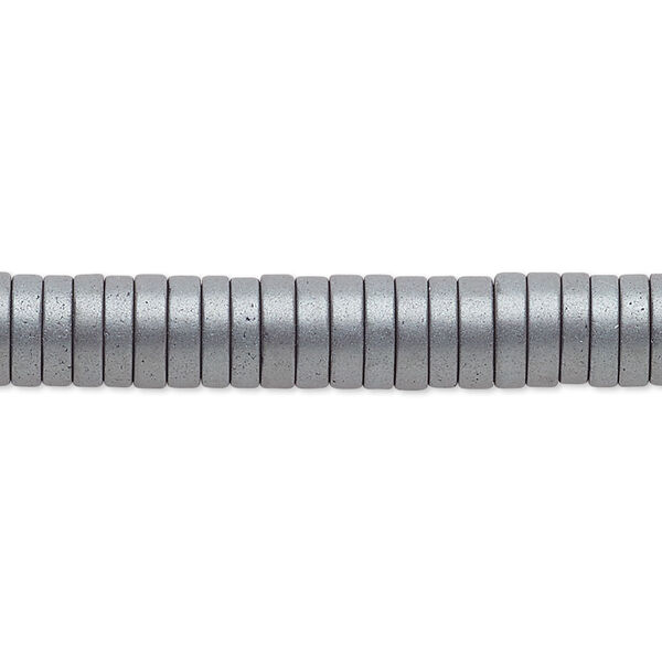 Bead, Hemalyke™ (man-made), matte black, 4x1mm heishi. Sold per 8-inch strand, approximately 200 beads. image number 0