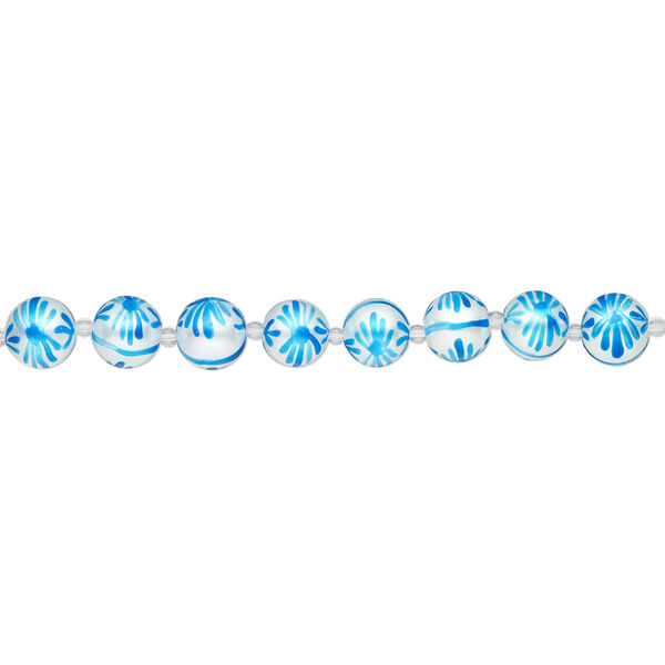 Bead, glass 1pkg8, opaque white and turquoise blue, 16mm hand-painted round. image number 1