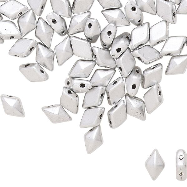 Bead, DiamonDuo™, Czech pressed glass, opaque matte silver, 8x5mm faceted diamond with flat back and (2) 0.7-0.8mm holes. Sold per 50-gram pkg, approximately 350 beads. image number 0
