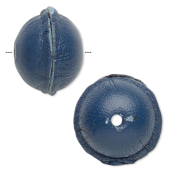Bead, leather, blue, 13-17mm smooth round. Sold individually. image number 0