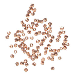 Bead 1pkg100, fire-polished, copper-plated glass, opaque clear, 2mm faceted round.