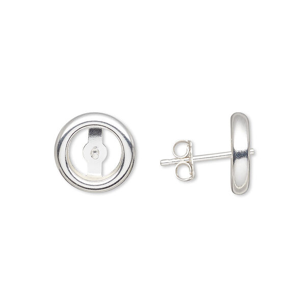 Earstud, Almost Instant Jewelry®, sterling silver, 12mm round with 0.8mm peg and 8mm round setting. Sold per pair. image number 0