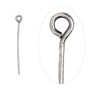 Eye pin, antique silver-plated brass, 1 inch, 21 gauge. Sold per pkg of 500.