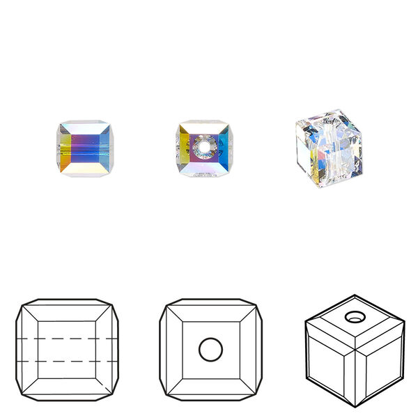 Bead 6pk crystal AB, Crystal Passions® 6mm cube 5601 image number 0