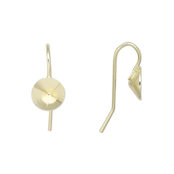 Ear wire, Almost Instant Jewelry®, gold-finished brass, 16mm fishhook with SS39 rivoli glue-in setting, 19 gauge. Sold per pkg of 5 pairs. image number 0