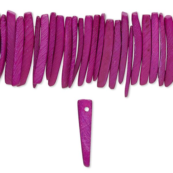 Bead, coconut palm wood (dyed / waxed), dark purple, 25x4mm hand-cut top-drilled stick. Sold per 15-1/2" to 16" strand. image number 0